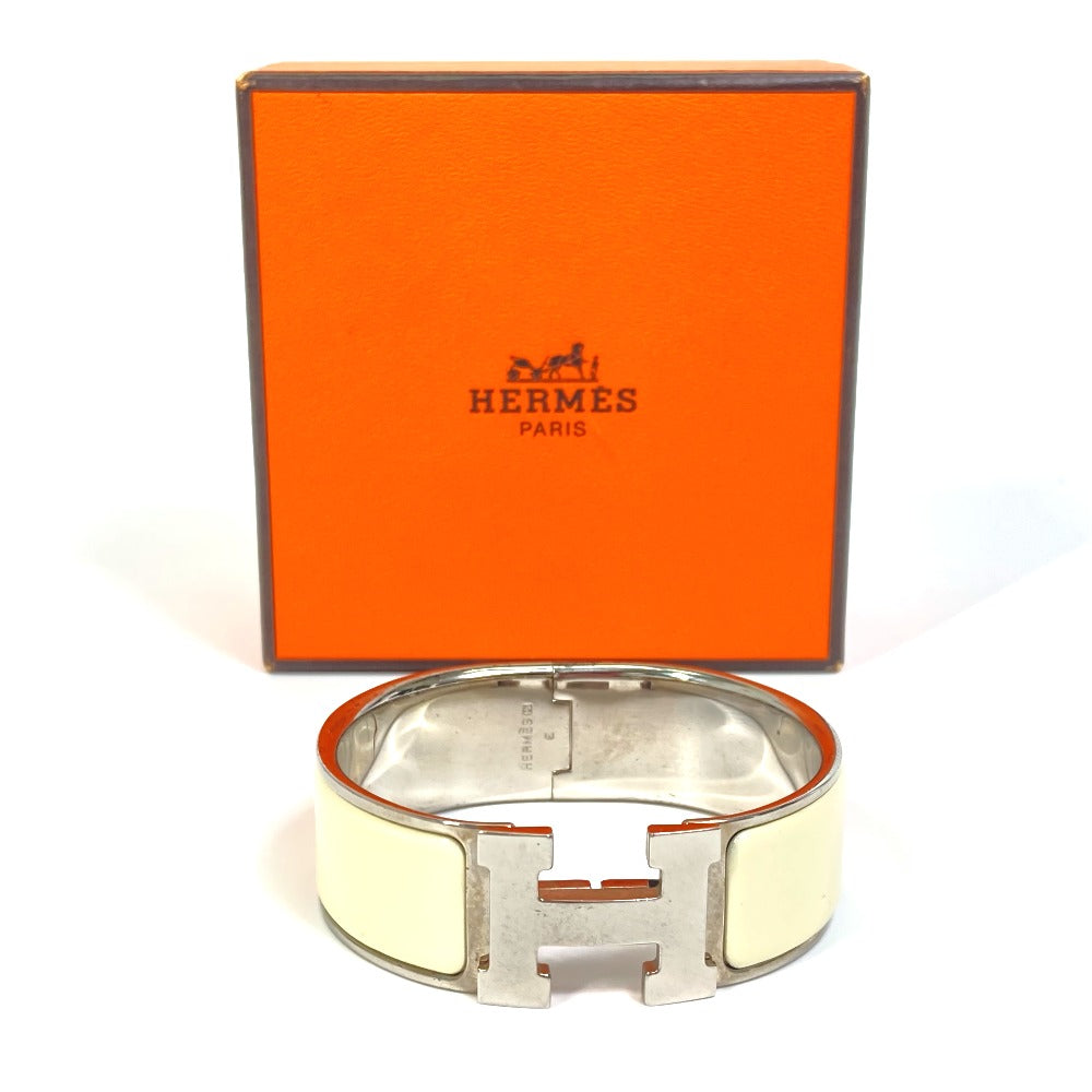 HERMES Bangle Metal, Enamel white H bangle Click Crack H GM
