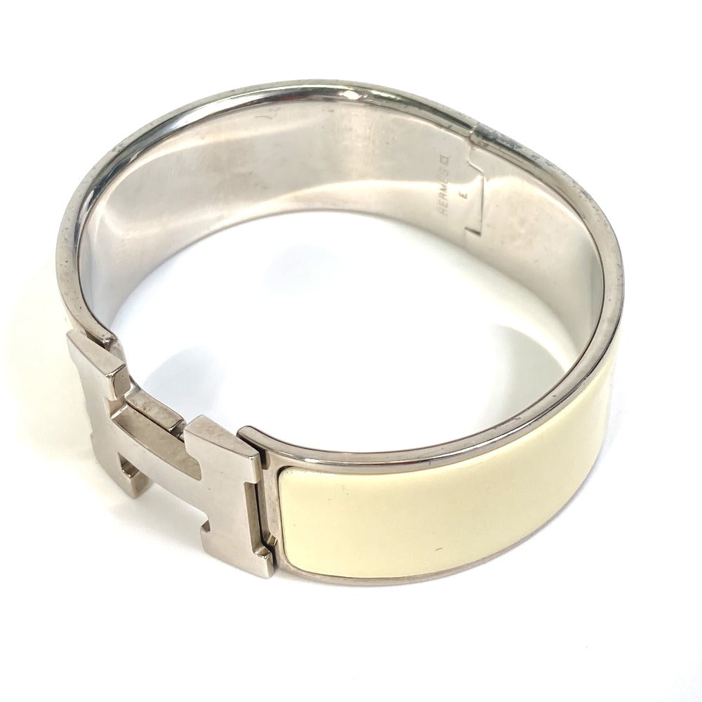 HERMES Bangle Metal, Enamel white H bangle Click Crack H GM