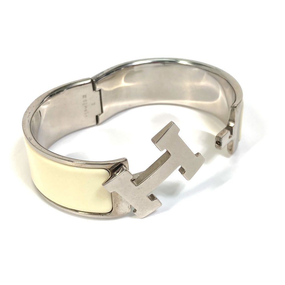 HERMES Bangle Metal, Enamel white H bangle Click Crack H GM