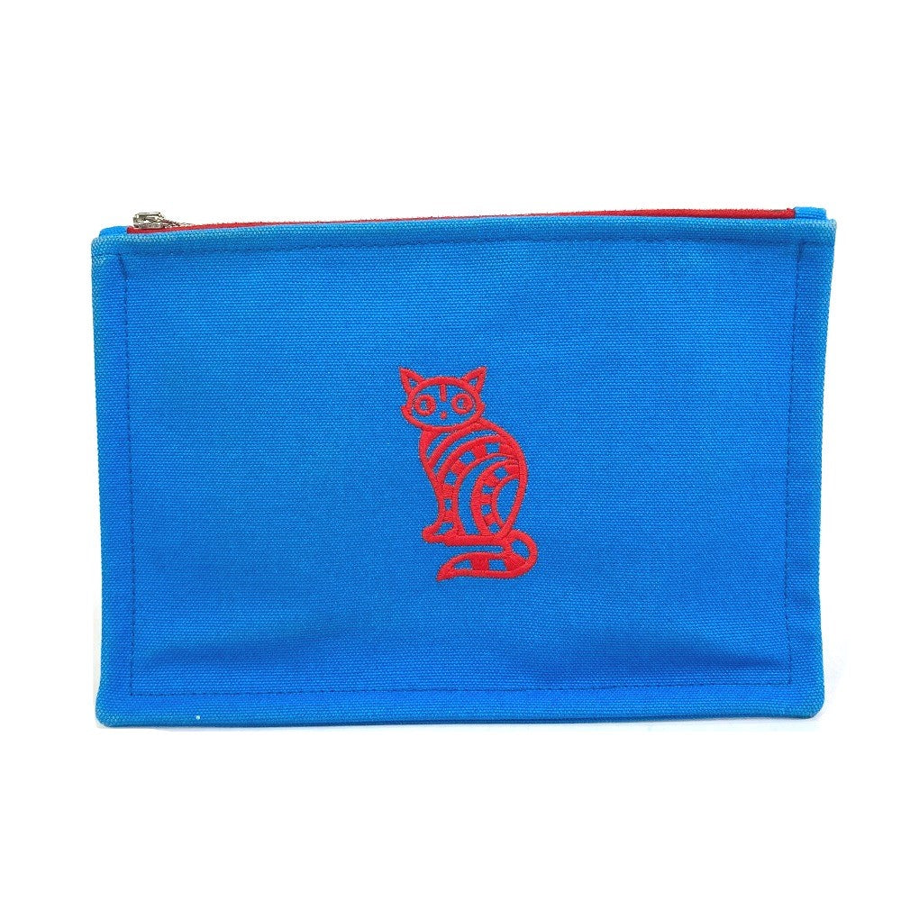 HERMES Pouch canvas Blue x red The King of Cats MITSOU Mitsu Cat Pouch