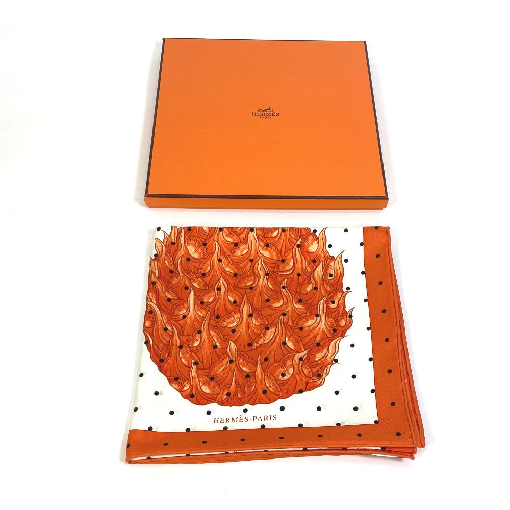 HERMES scarf silk Orange Index Bromeliaceae Bromeliad Catalog scarf Women Used