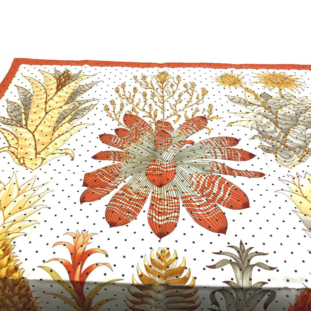 HERMES scarf silk Orange Index Bromeliaceae Bromeliad Catalog scarf Women Used