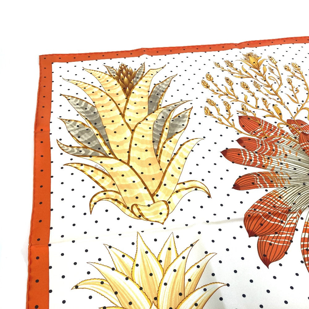 HERMES scarf silk Orange Index Bromeliaceae Bromeliad Catalog scarf Women Used