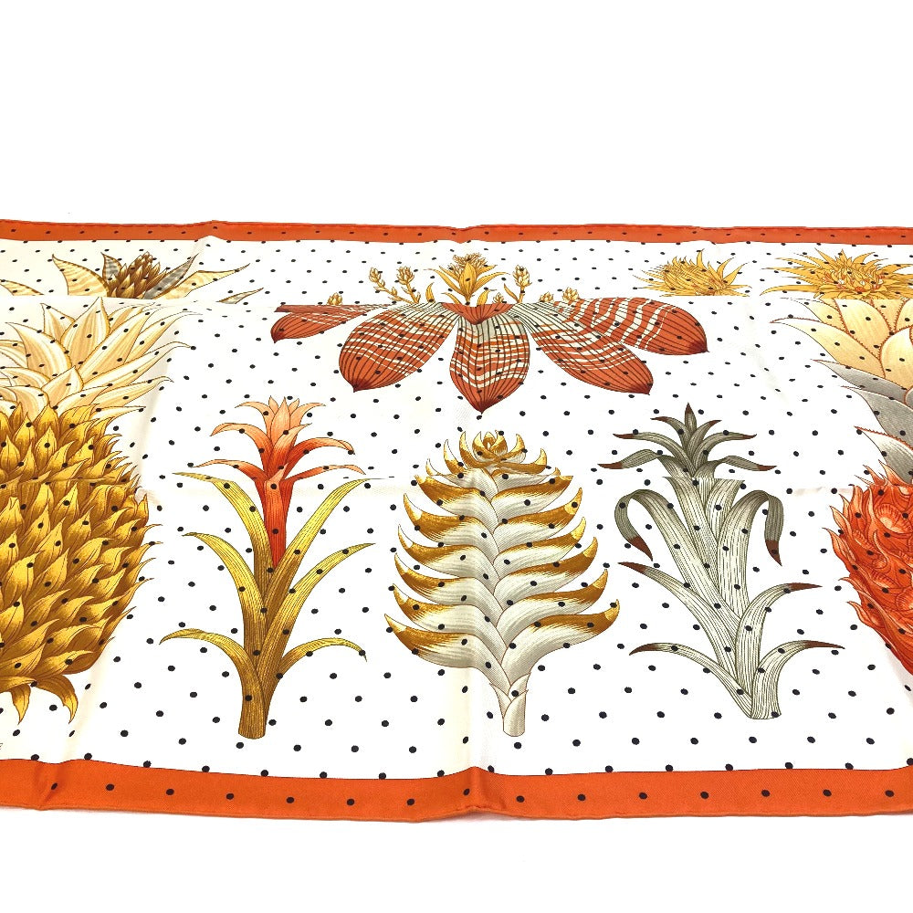 HERMES scarf silk Orange Index Bromeliaceae Bromeliad Catalog scarf Women Used