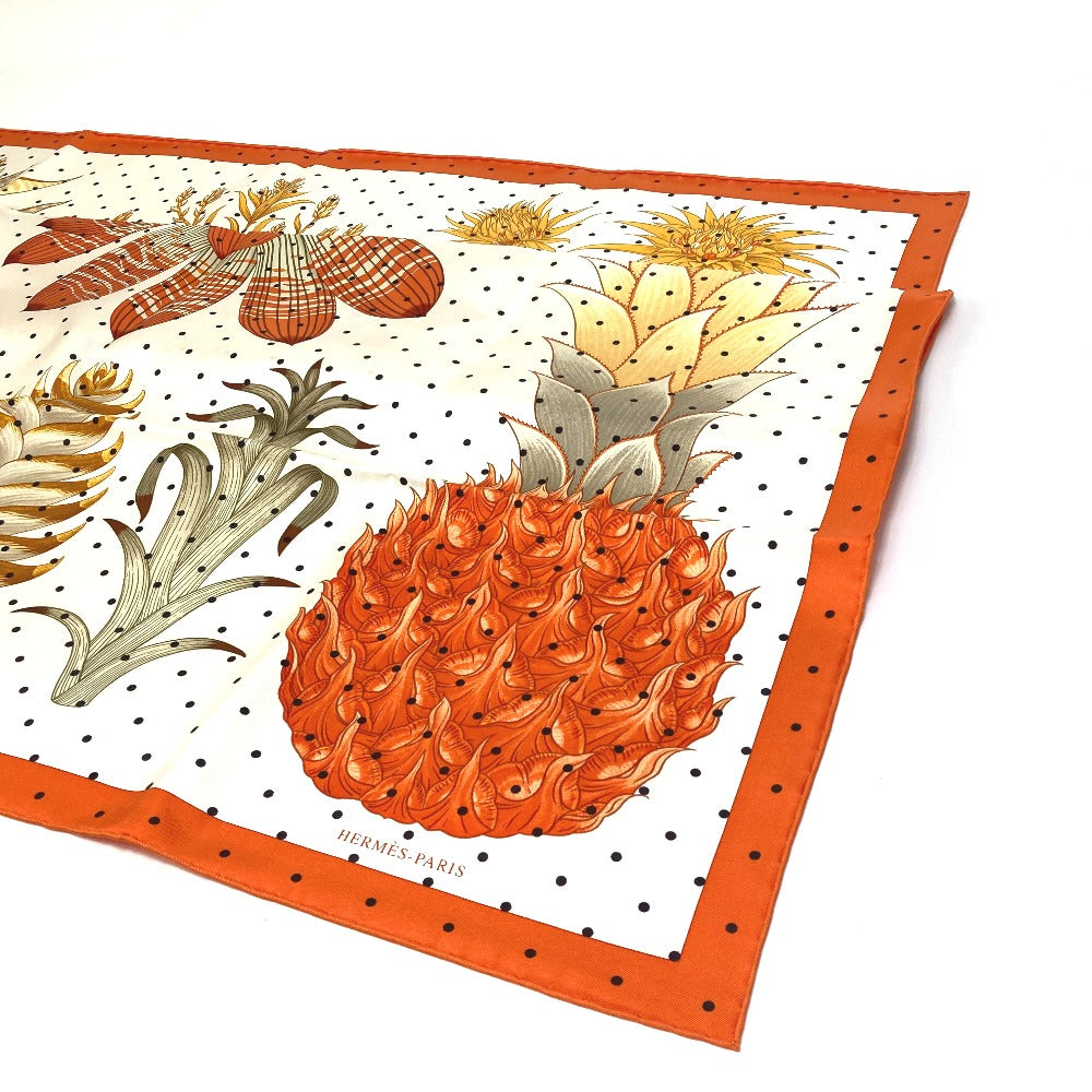 HERMES scarf silk Orange Index Bromeliaceae Bromeliad Catalog scarf Women Used