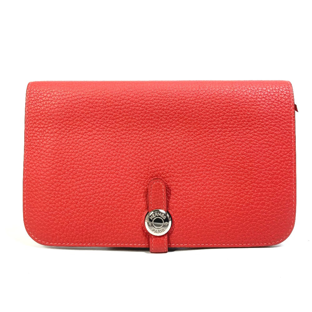 HERMES Long Wallet Purse Togo Red type Dogon GM Wallet Women Used