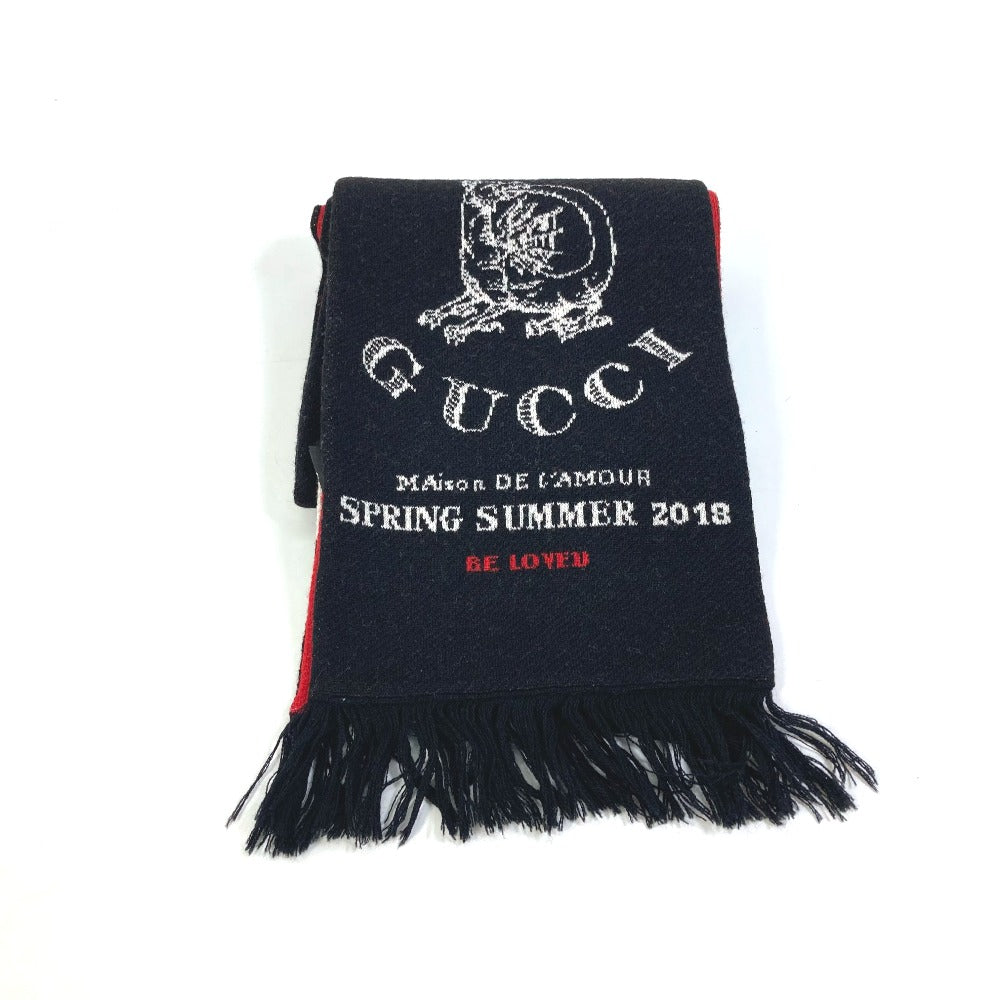 GUCCI Scarf wool black BE LOVED logo scarf mens Used