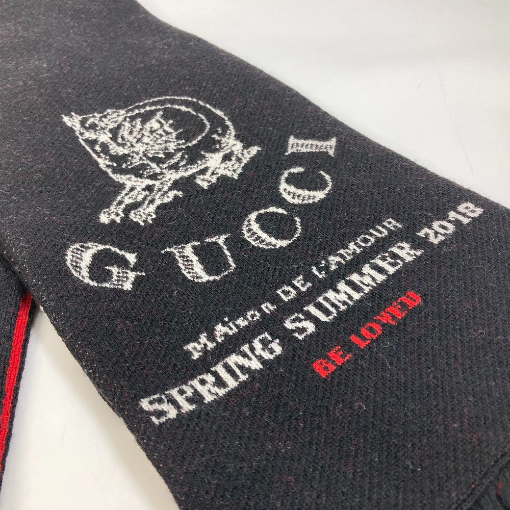 GUCCI Scarf wool black BE LOVED logo scarf mens Used