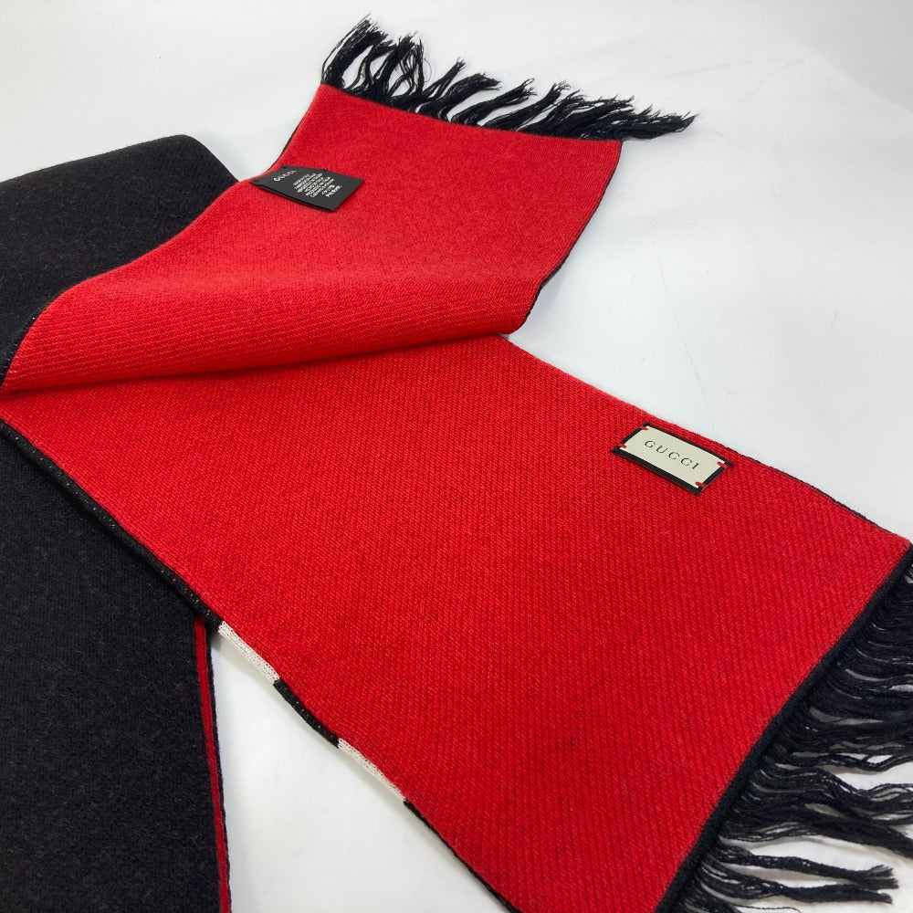 GUCCI Scarf wool black BE LOVED logo scarf mens Used