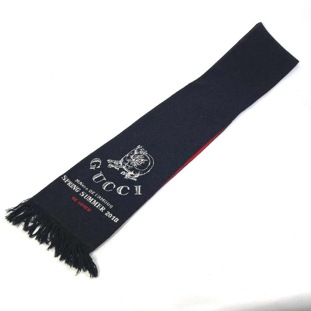 GUCCI Scarf wool black BE LOVED logo scarf mens Used