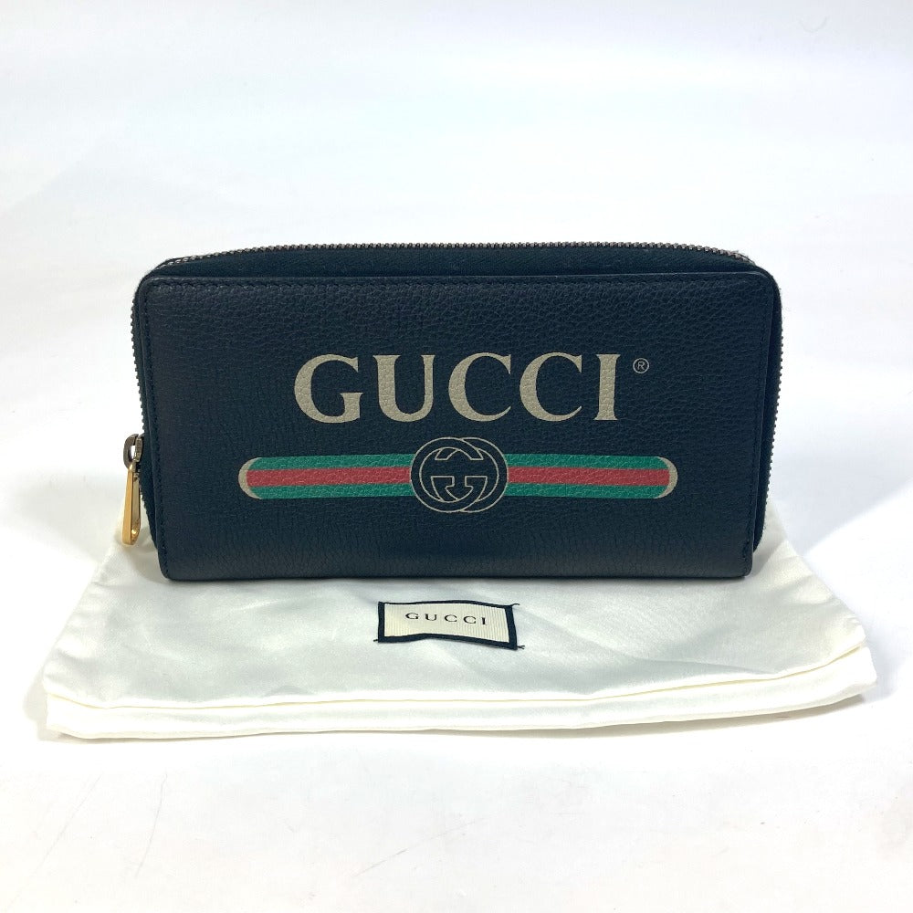 GUCCI Long Wallet Purse 496317 leather black Sherry line GUCCI logo print mens Used