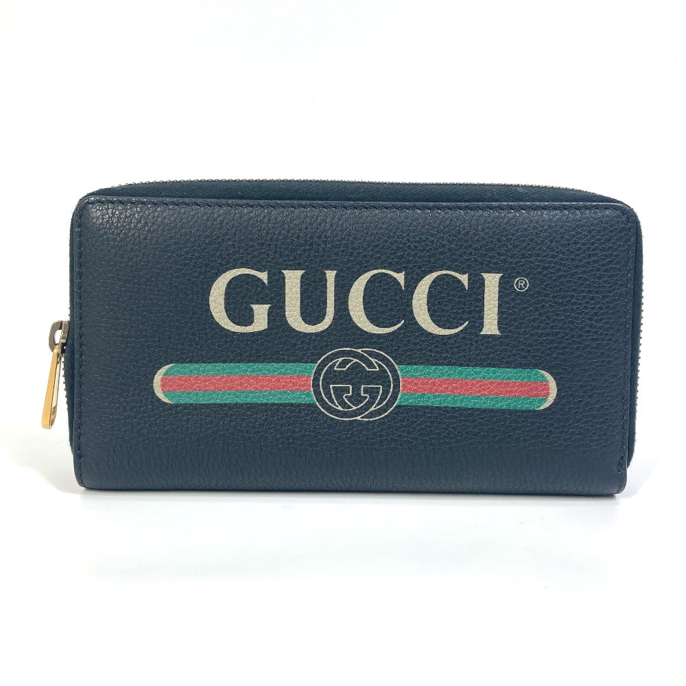 GUCCI Long Wallet Purse 496317 leather black Sherry line GUCCI logo print mens Used