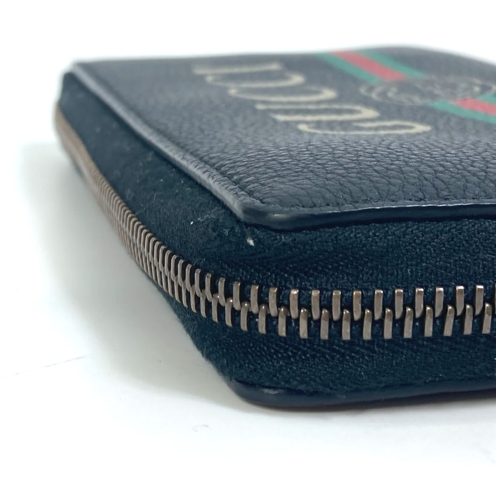 GUCCI Long Wallet Purse 496317 leather black Sherry line GUCCI logo print mens Used