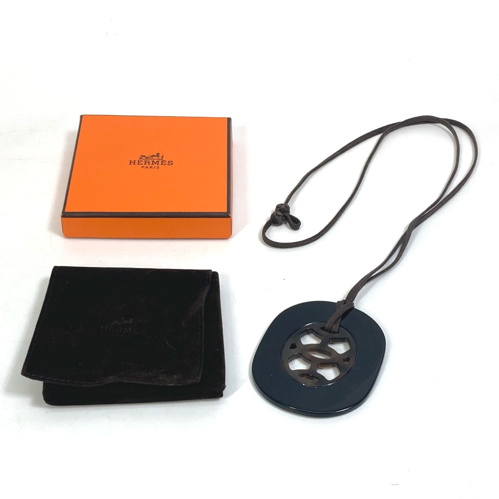 HERMES Necklace Buffalo horn Black gray type & brown type Lift PM Women Used