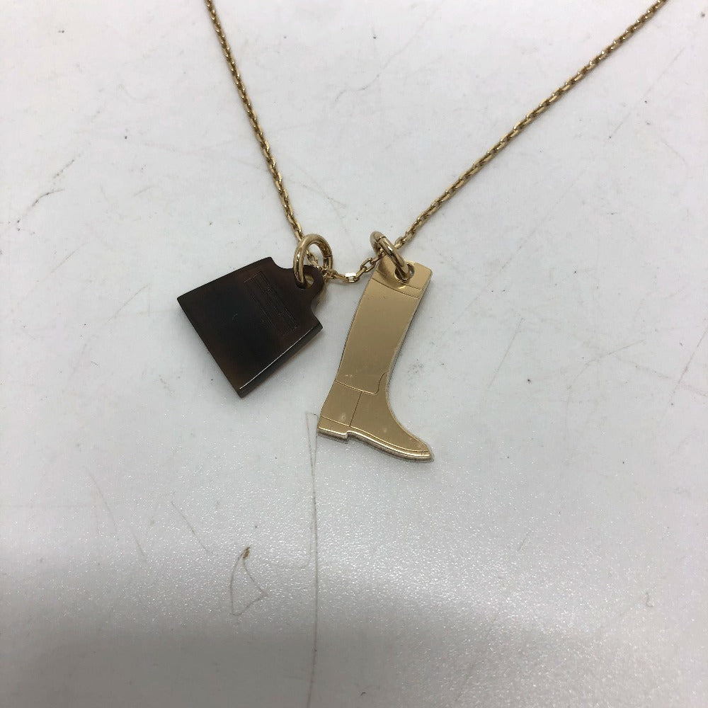 HERMES Necklace Buffalo Horn, Metal gold Amulet Marokiniye PM Women Used