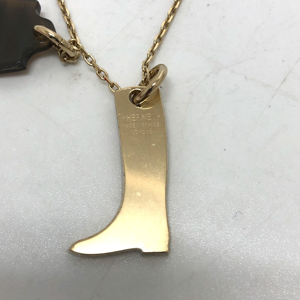 HERMES Necklace Buffalo Horn, Metal gold Amulet Marokiniye PM Women Used