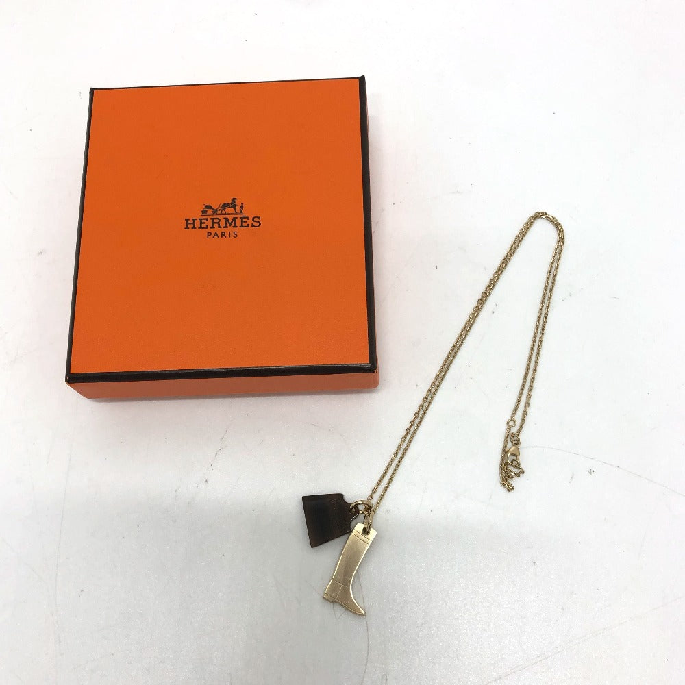 HERMES Necklace Buffalo Horn, Metal gold Amulet Marokiniye PM Women Used
