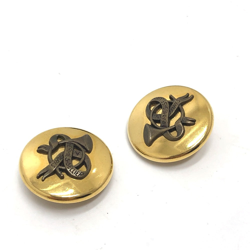 HERMES Earring Gold Plated gold Round type Horn Women Used