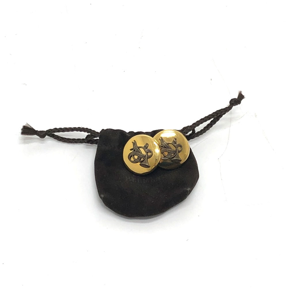 HERMES Earring Gold Plated gold Round type Horn Women Used