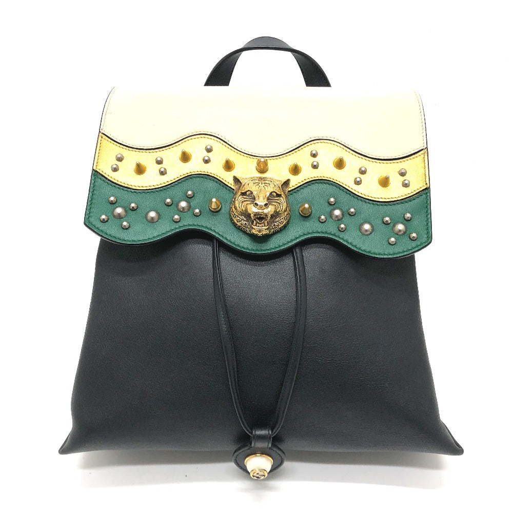 GUCCI Backpack 432266 leather black Studs Animalie Women Used