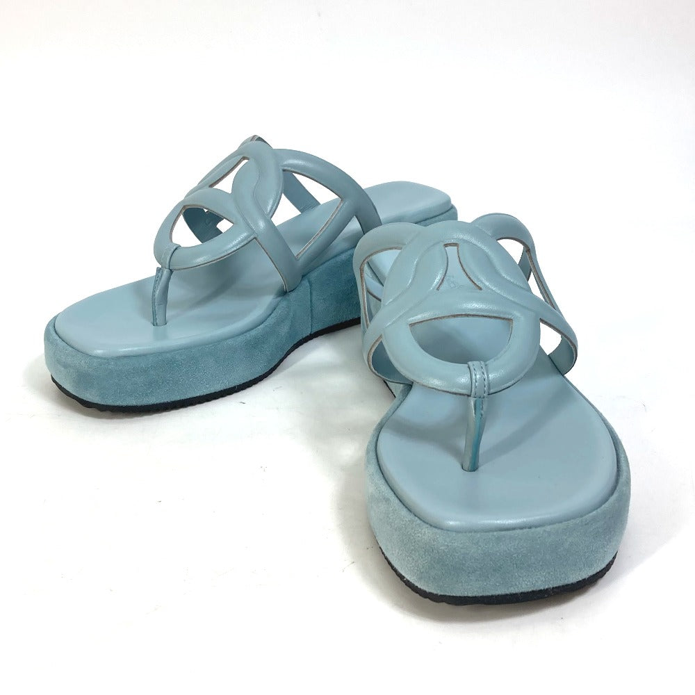 HERMES Sandals Suede / leather Light blue Platform sole Gypsy Women 38 Used