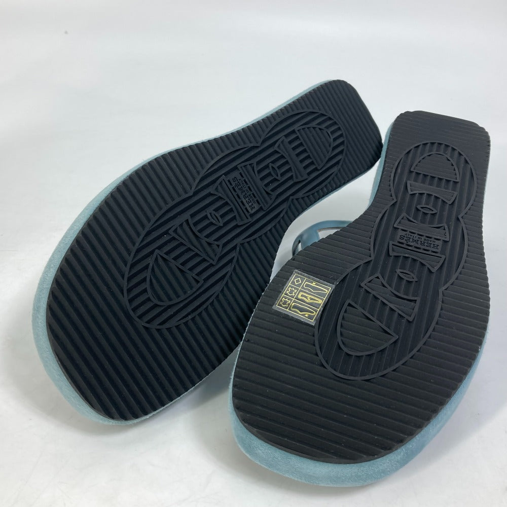 HERMES Sandals Suede / leather Light blue Platform sole Gypsy Women 38 Used