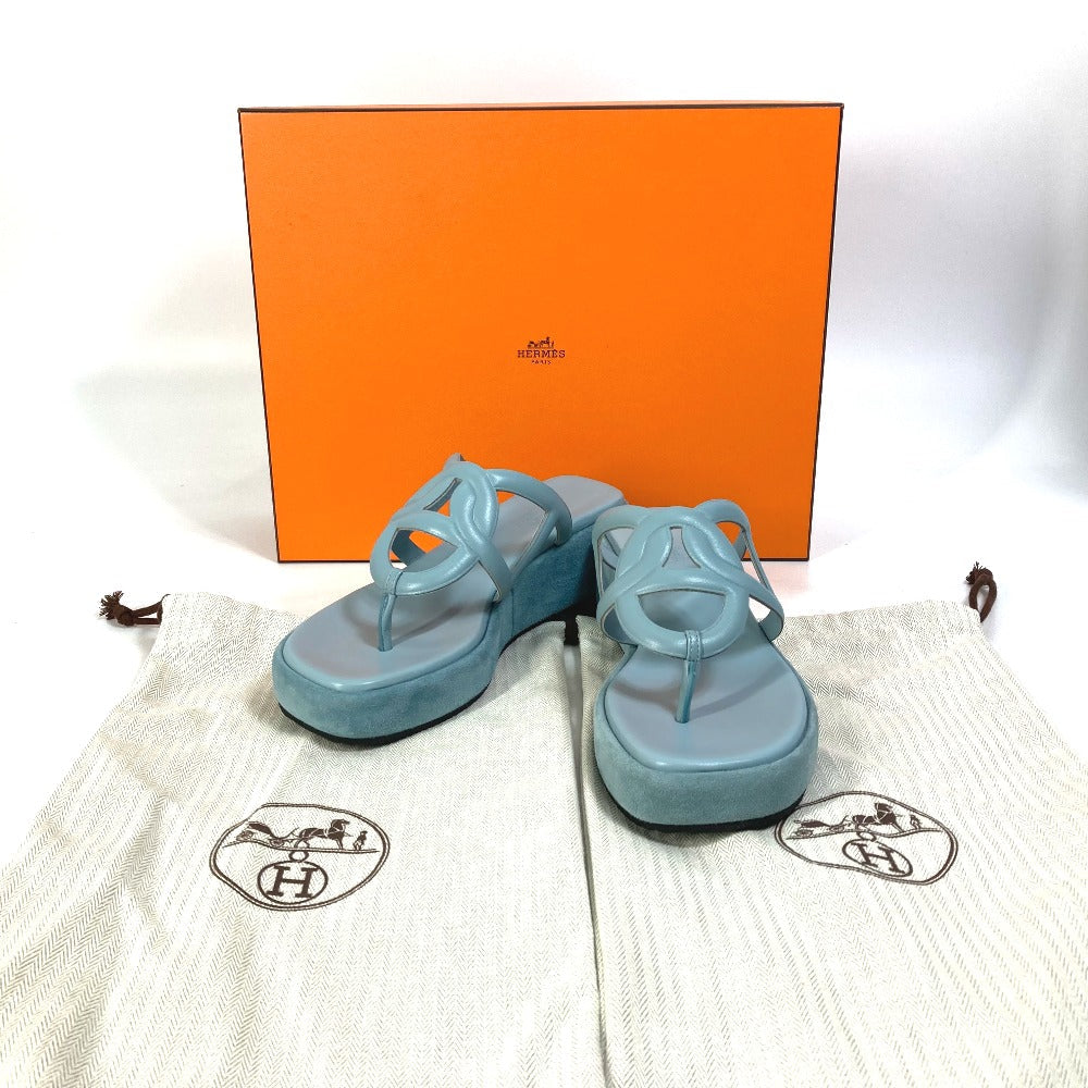 HERMES Sandals Suede / leather Light blue Platform sole Gypsy Women 38 Used