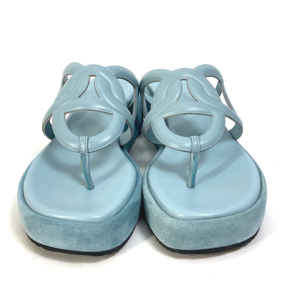 HERMES Sandals Suede / leather Light blue Platform sole Gypsy Women 38 Used