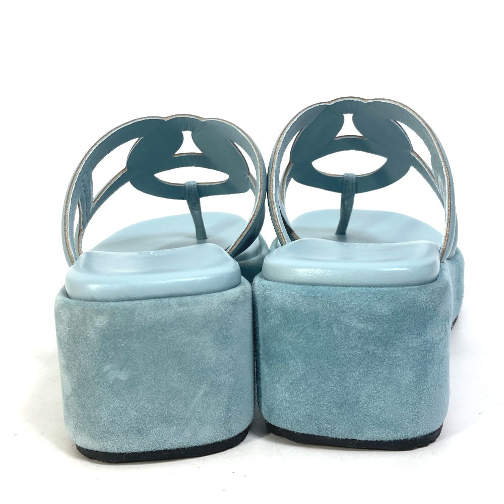 HERMES Sandals Suede / leather Light blue Platform sole Gypsy Women 38 Used