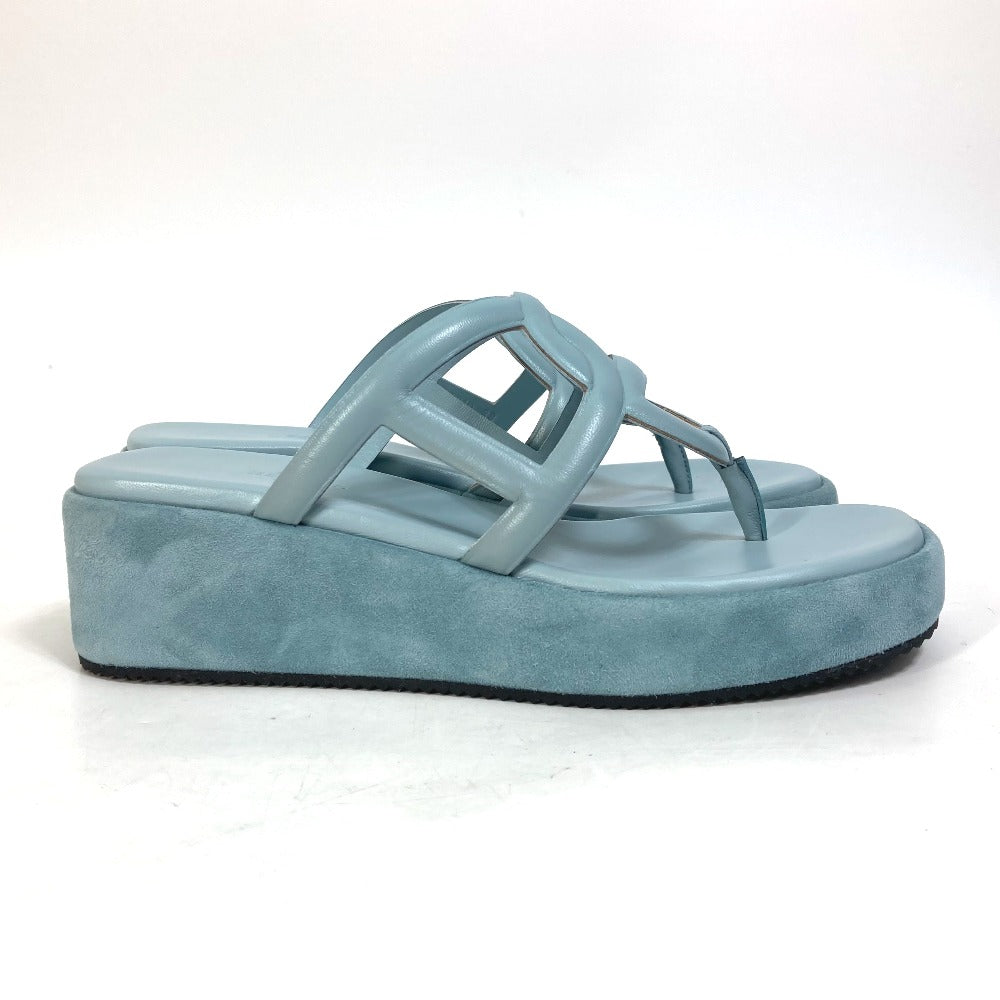 HERMES Sandals Suede / leather Light blue Platform sole Gypsy Women 38 Used