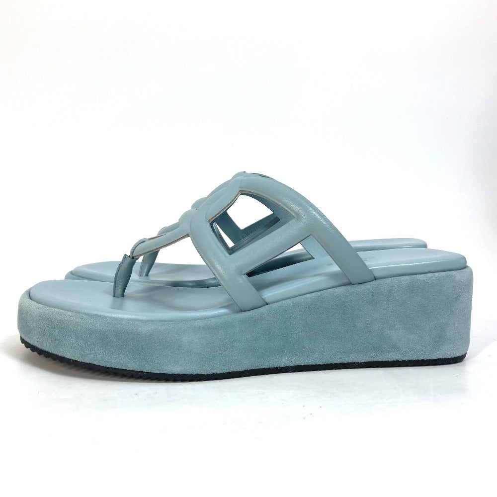 HERMES Sandals Suede / leather Light blue Platform sole Gypsy Women 38 Used
