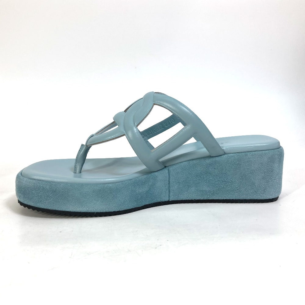 HERMES Sandals Suede / leather Light blue Platform sole Gypsy Women 38 Used
