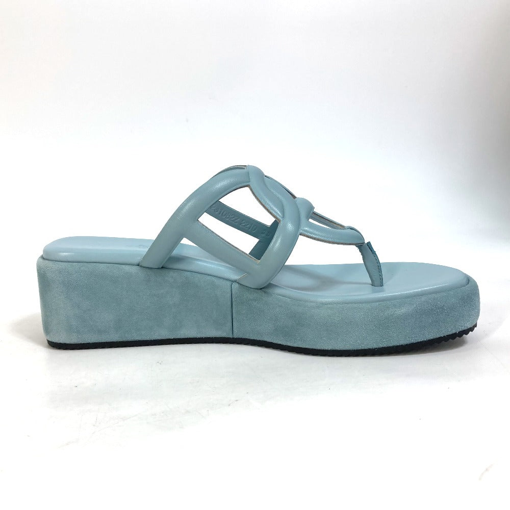 HERMES Sandals Suede / leather Light blue Platform sole Gypsy Women 38 Used