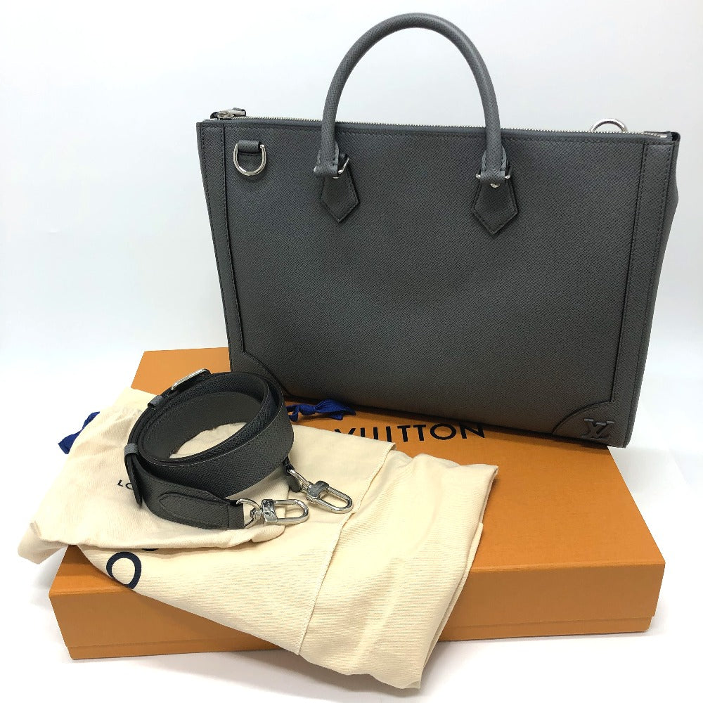 LOUIS VUITTON Business bag M30856 Taiga Leather gray Taiga Slim briefcase mens Used
