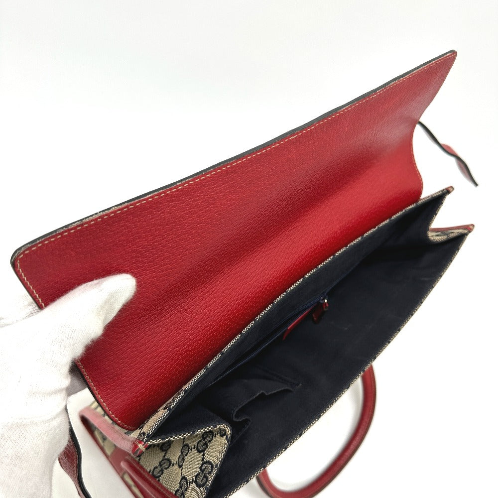GUCCI Tote Bag 131327 GG canvas / leather Red / Navy Women Secondhand