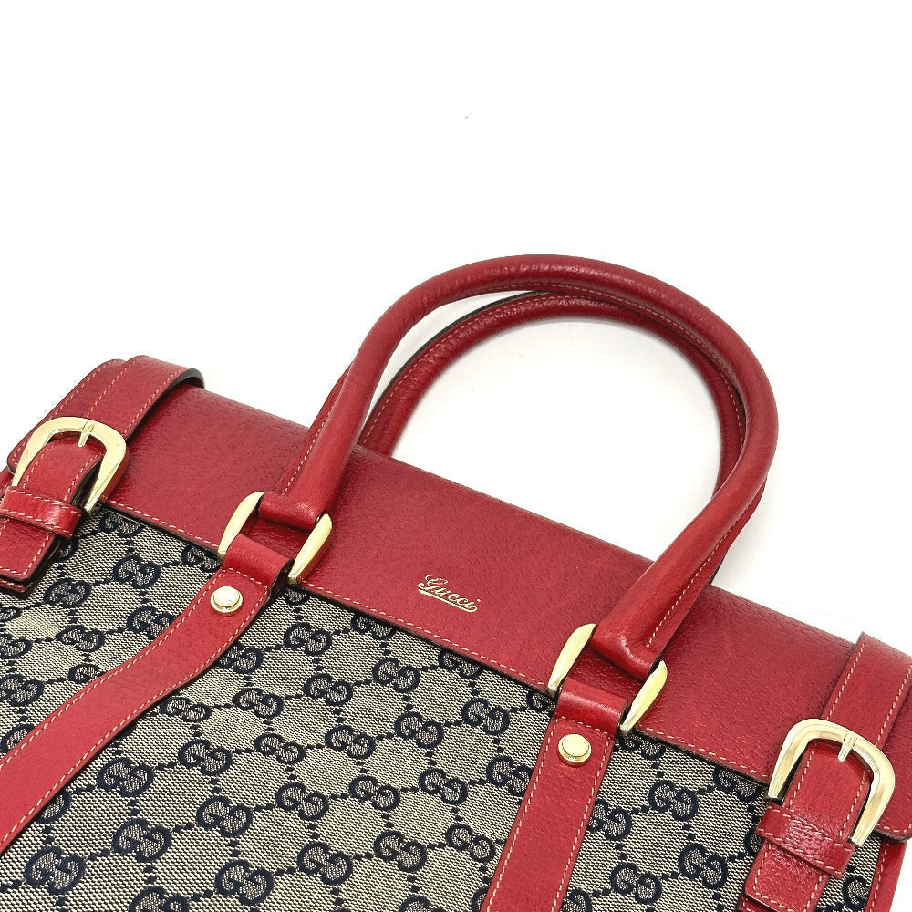 GUCCI Tote Bag 131327 GG canvas / leather Red / Navy Women Secondhand