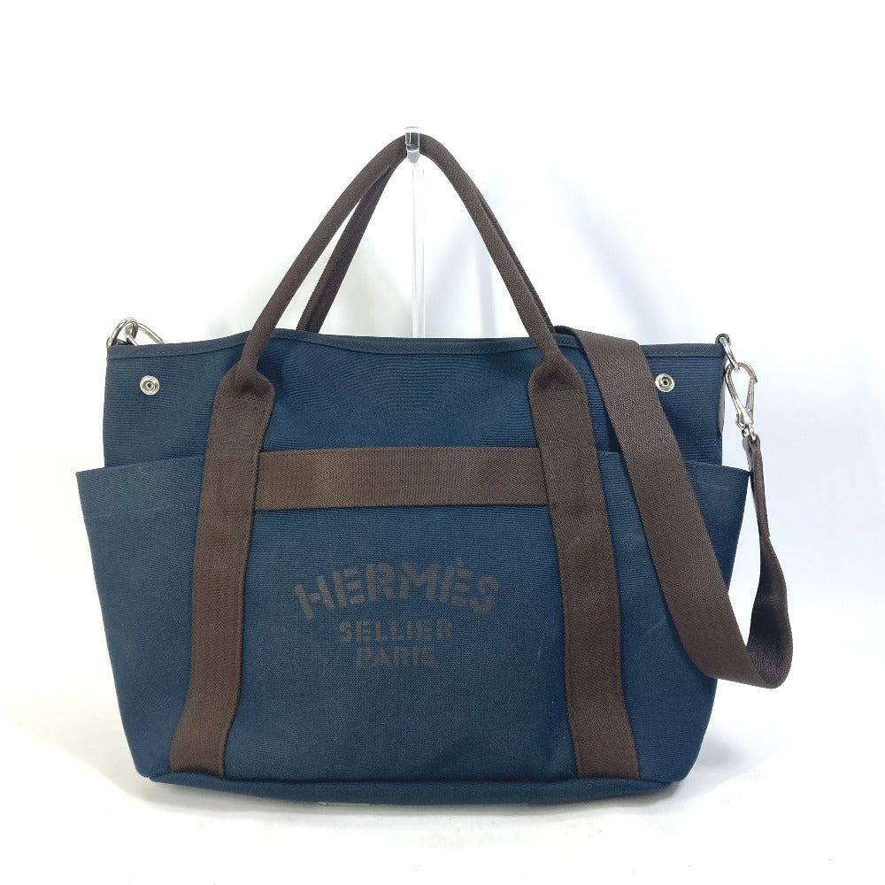 HERMES Tote Bag canvas Navy With bag-in-bag Sucked Pansage Groom Women Used