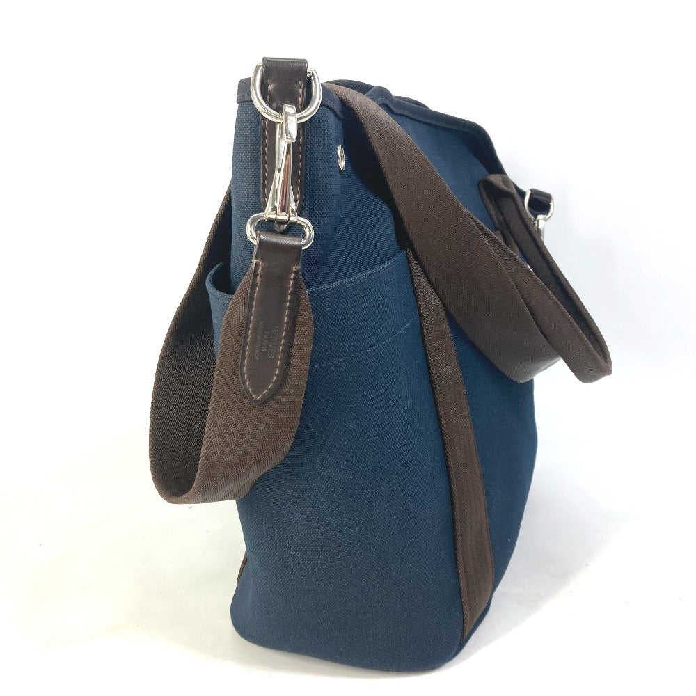 HERMES Tote Bag canvas Navy With bag-in-bag Sucked Pansage Groom Women Used