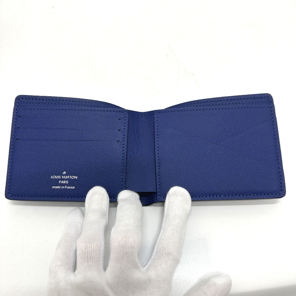LOUIS VUITTON Folded wallet M30565 Taiga Leather blue Taiga Portefeuille mens Used