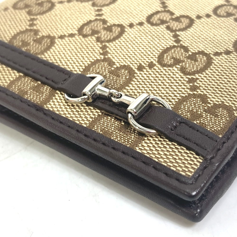 GUCCI Folded wallet 245773 GG canvas beige GG Horsebit Women Used