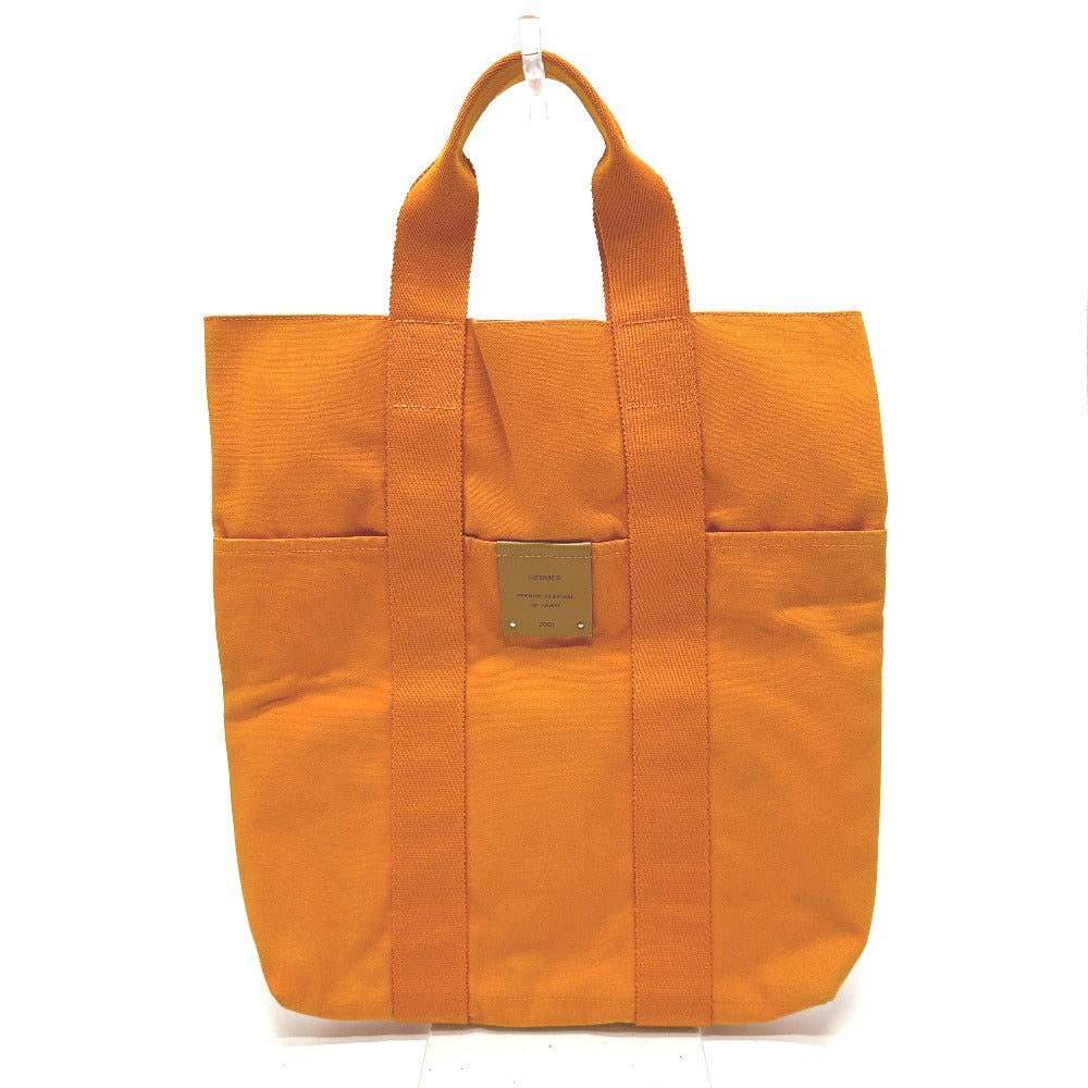 HERMES Tote Bag canvas Orange Fool Toe Kabas Women Used