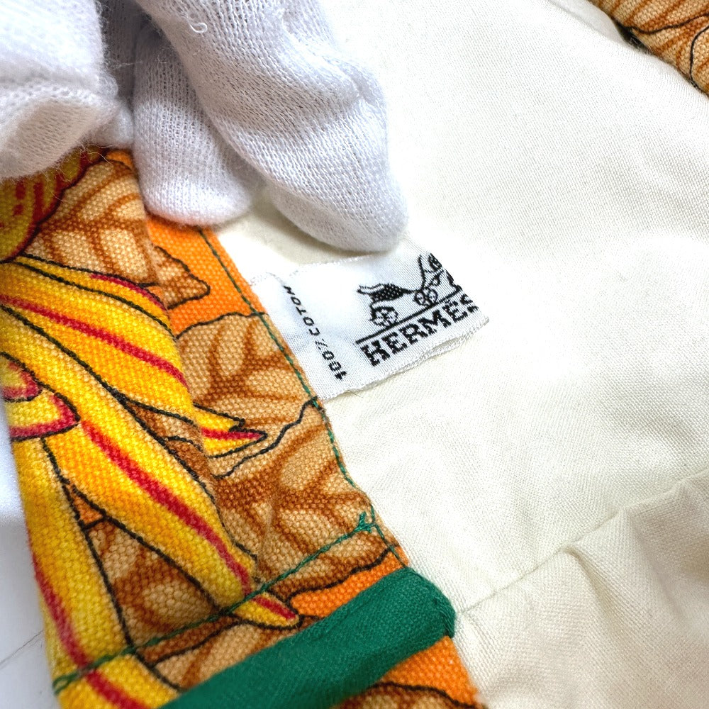 HERMES Tote Bag canvas Orange Parakeet bird pattern Women Used