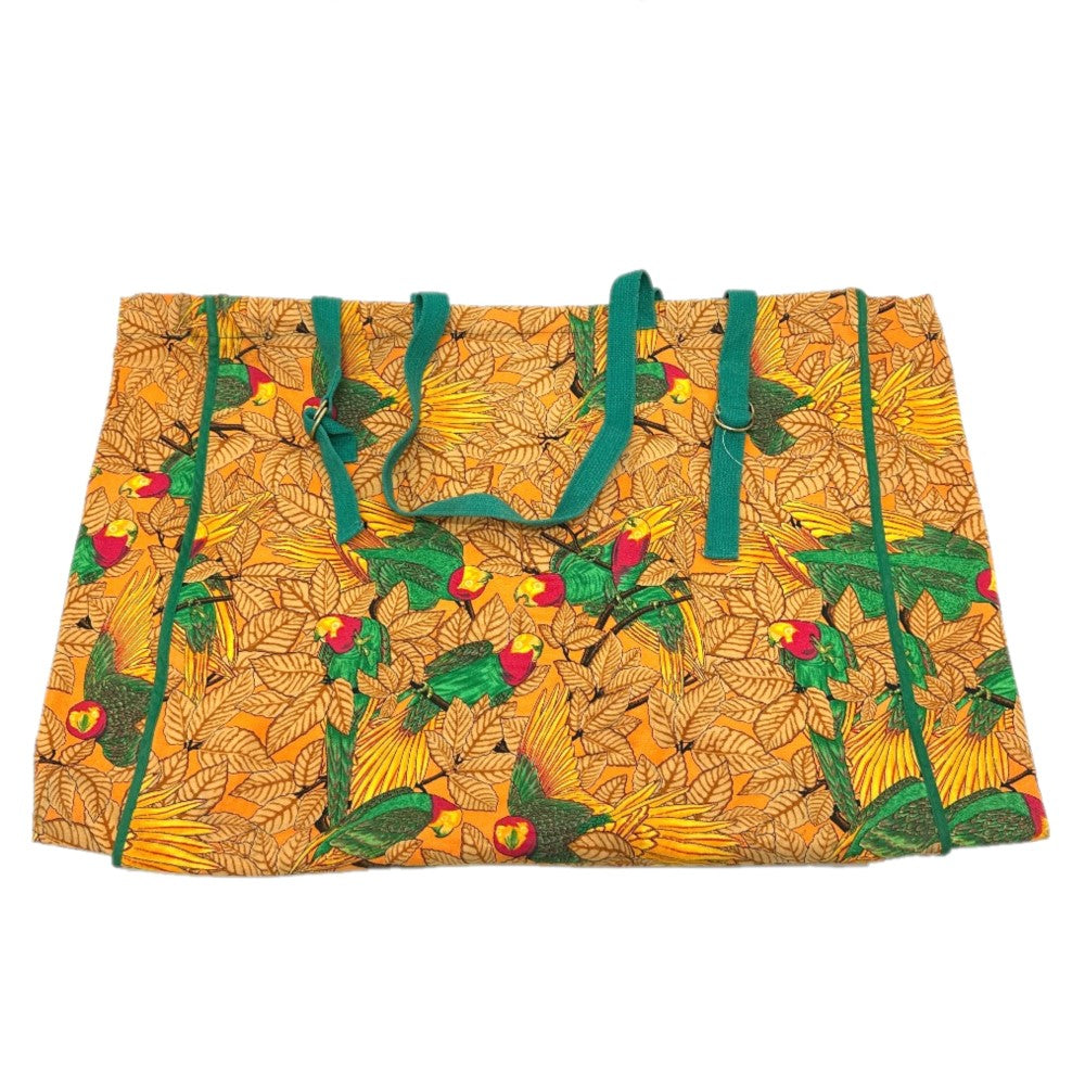 HERMES Tote Bag canvas Orange Parakeet bird pattern Women Used