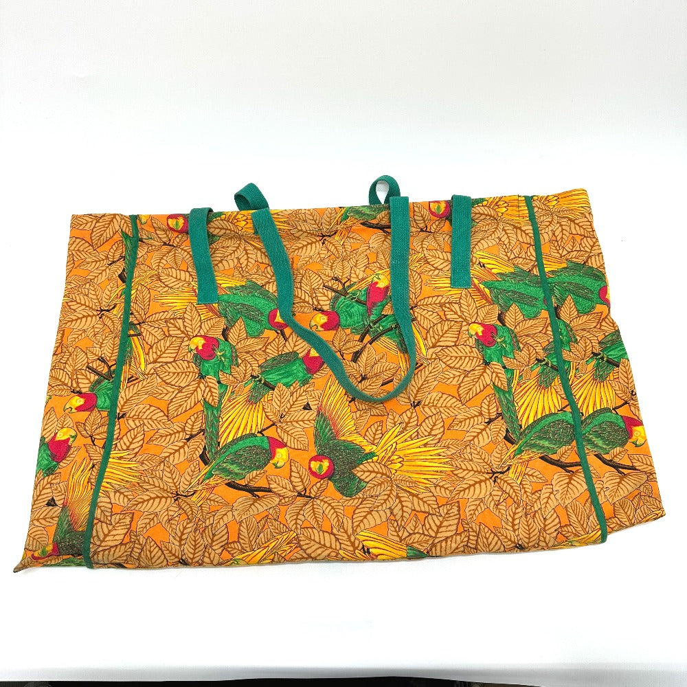 HERMES Tote Bag canvas Orange Parakeet bird pattern Women Used