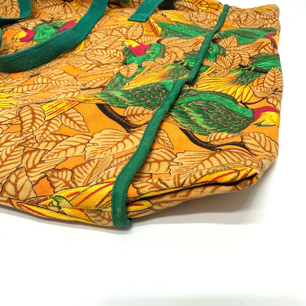 HERMES Tote Bag canvas Orange Parakeet bird pattern Women Used