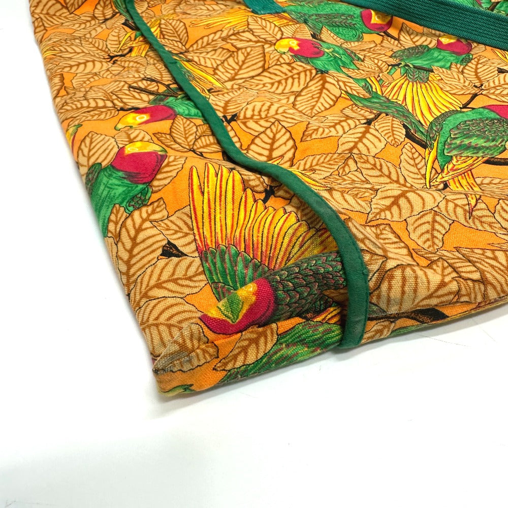 HERMES Tote Bag canvas Orange Parakeet bird pattern Women Used