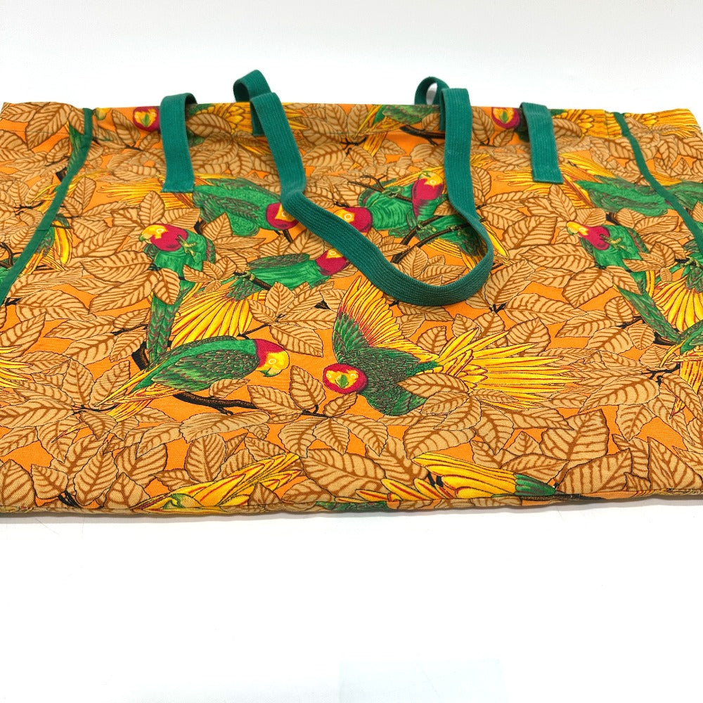 HERMES Tote Bag canvas Orange Parakeet bird pattern Women Used