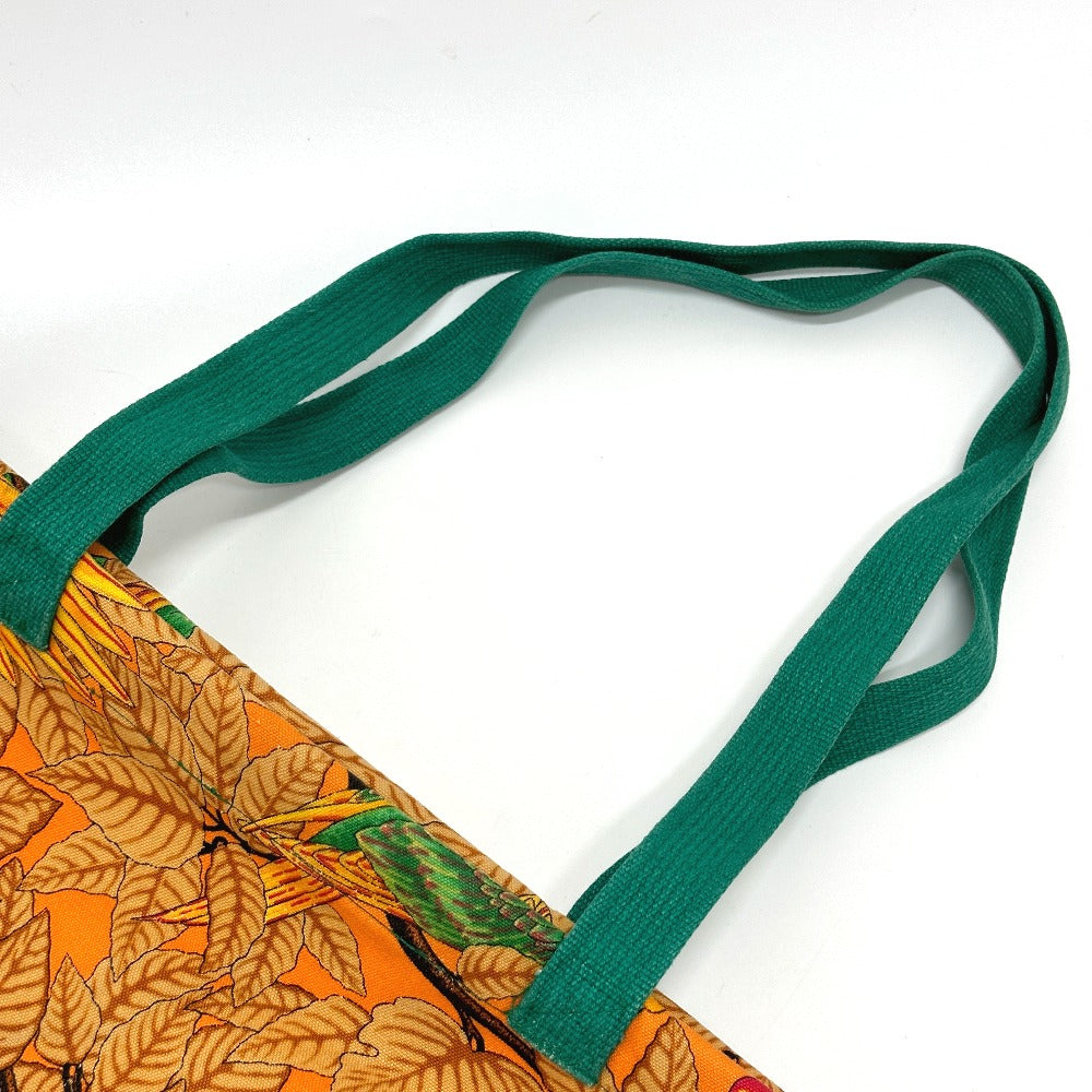 HERMES Tote Bag canvas Orange Parakeet bird pattern Women Used
