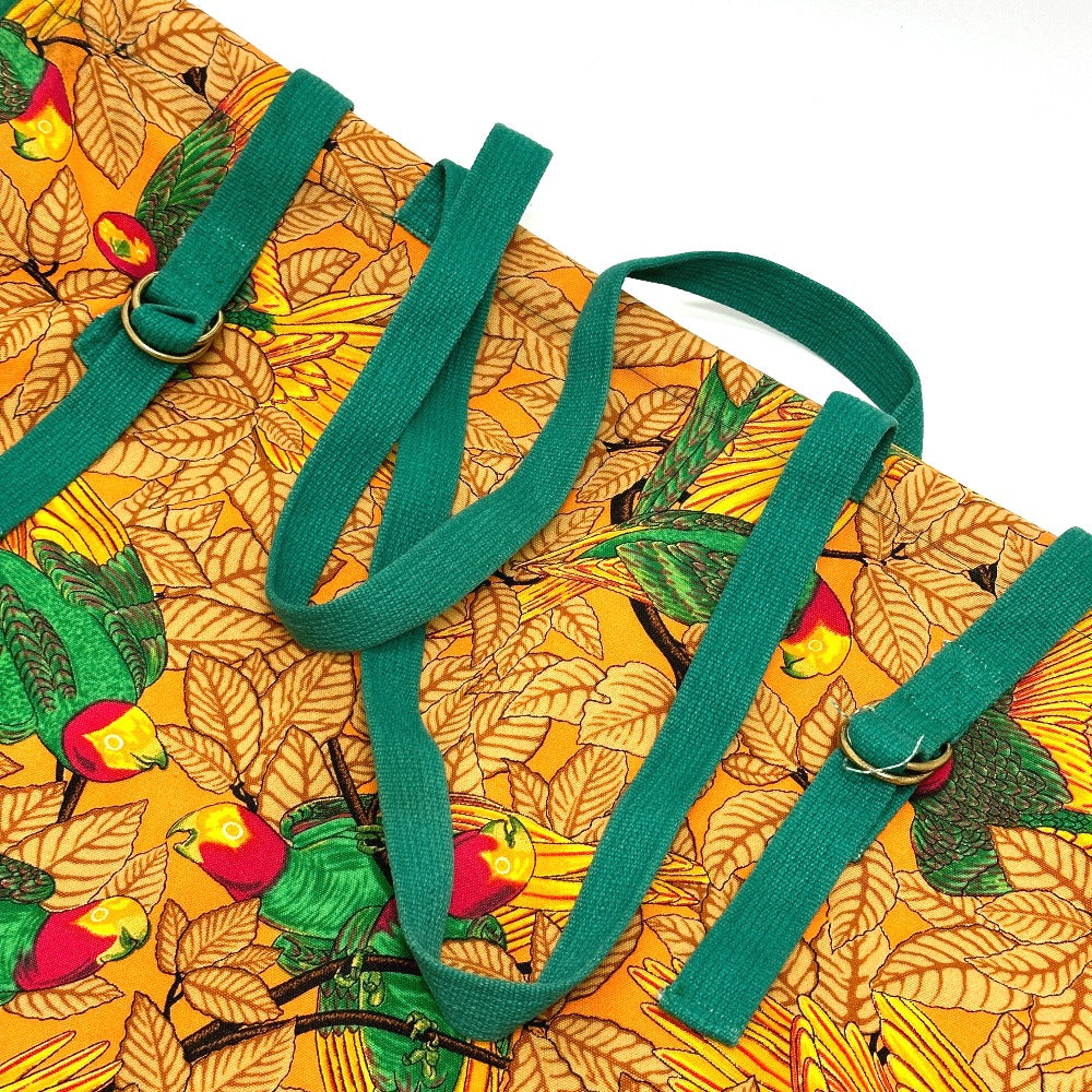 HERMES Tote Bag canvas Orange Parakeet bird pattern Women Used