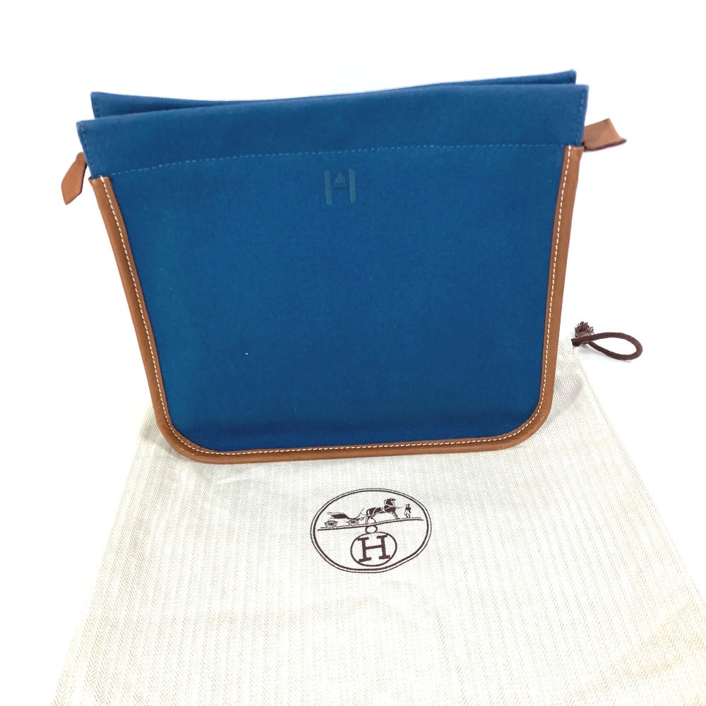 HERMES Clutch bag Canvas / leather Navy Embroidery logo Camille mens Used